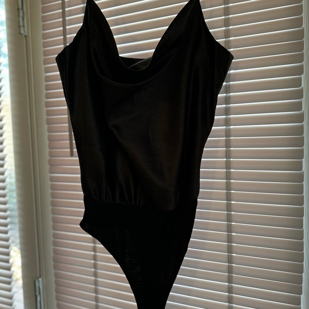 Boutique Satin Cowl neck black bodysuit